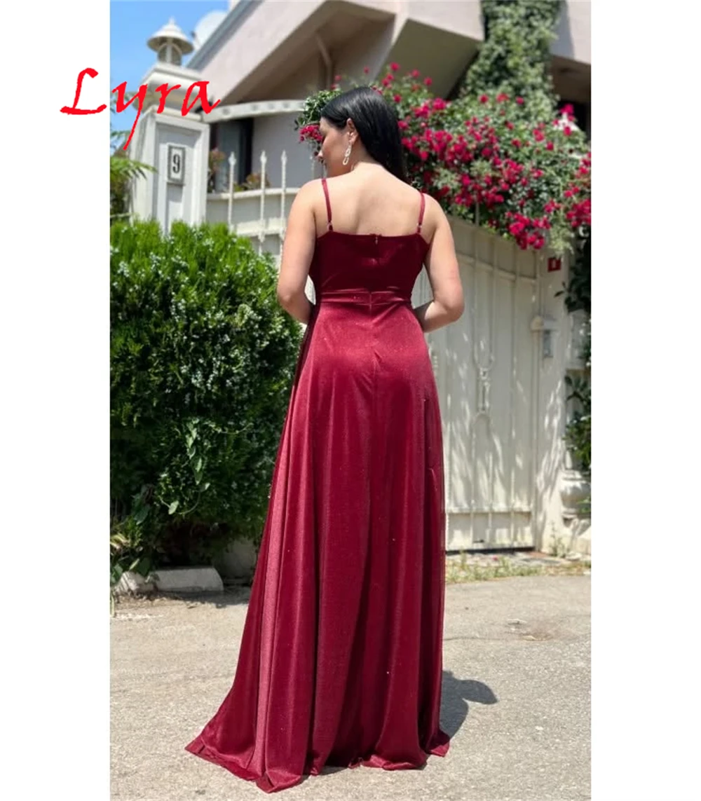 تخصيص رشيقة عنابي الخامس الرقبة بلا أكمام فستان سهرة مثير السباغيتي الأشرطة تول فساتين لحضور الحفلات الموسيقية رداء حفلات حساسة