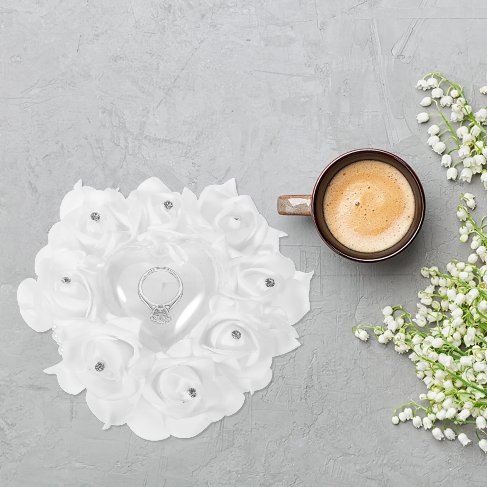 

1pc Pearl Rose Ring Pillow Soft Material For Wedding Decor Heart Shape Holder Cushion Ceremony Party Diy Decoration