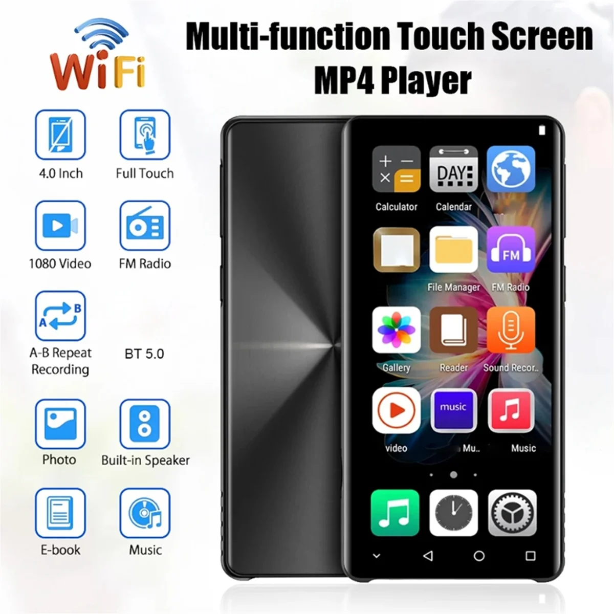 Muziekspeler Wifi Mp3 Mp4 Speler 4 Inch Touchscreen Bluetooth Voor Android 8.1 Met Luidspreker, Fm, E-Book, Recorder, Video