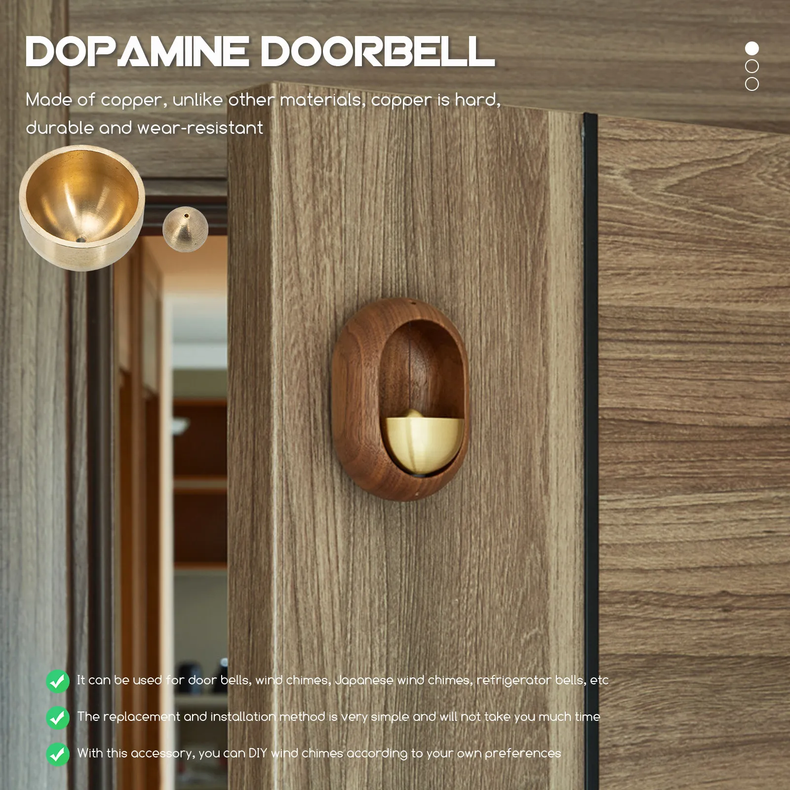 Wear Resistant Copper Bell Accessory Doorbell Replacement for Japanese Wind Chime Refrigerator Bell Fittings Home Decoration