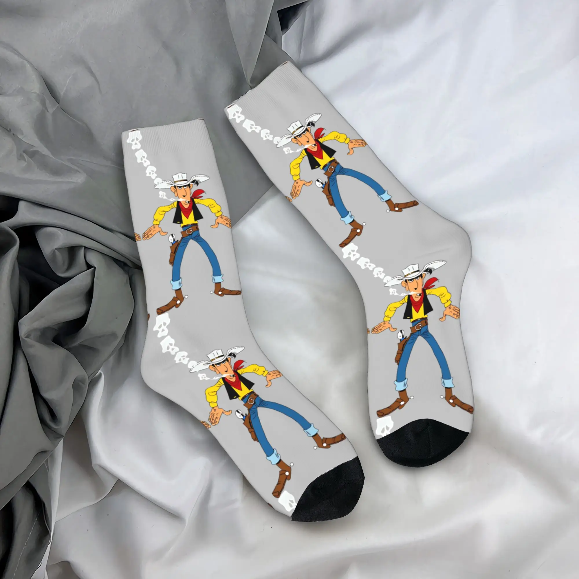 جوارب Lucky Luk جوارب عصرية للرجال جوارب متوسطة ناعمة شتوية لركوب الدراجات جرافيك مضادة للانزلاق هدية