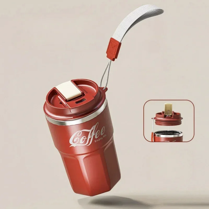 480 مللي كوب قهوة معزول من الفولاذ المقاوم للصدأ كوب ماء مقاوم للماء منزلي مع غطاء مضاد للسقوط كوب مكتب أكواب كولا عنبر #4