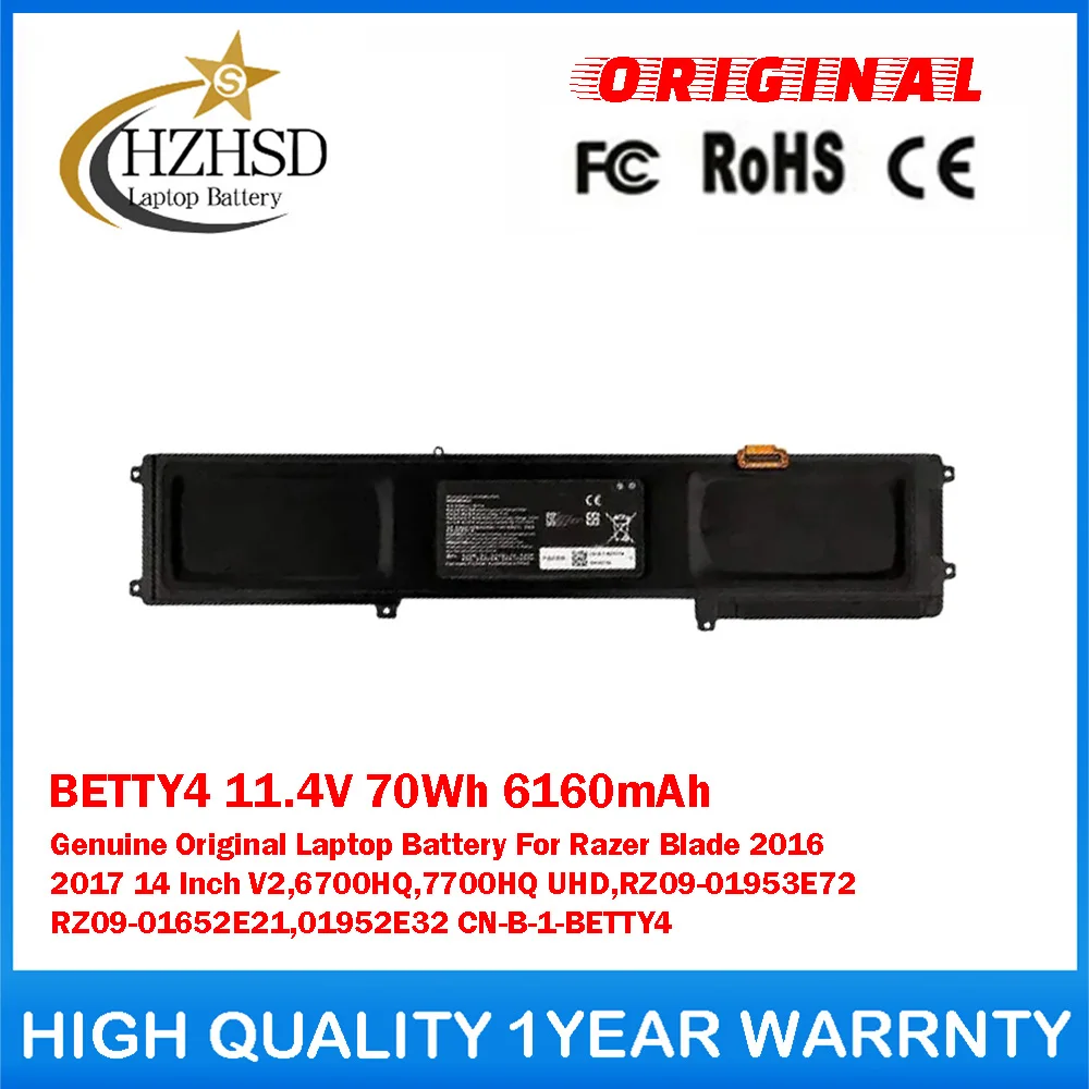 

BETTY4 11.4V 70Wh 6160mAh Genuine Original Laptop Battery For Razer Blade 2016 2017 14 Inch V2,6700HQ,7700HQ UHD,RZ09-01953E72