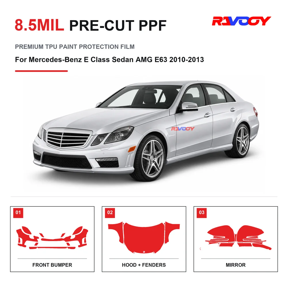 Precut PPF For Mercedes-Benz E Class Sedan AMG E63 2010-2013 8.5mil TPU Clear Paint Protection Film Self Healing Hydrophobic UV