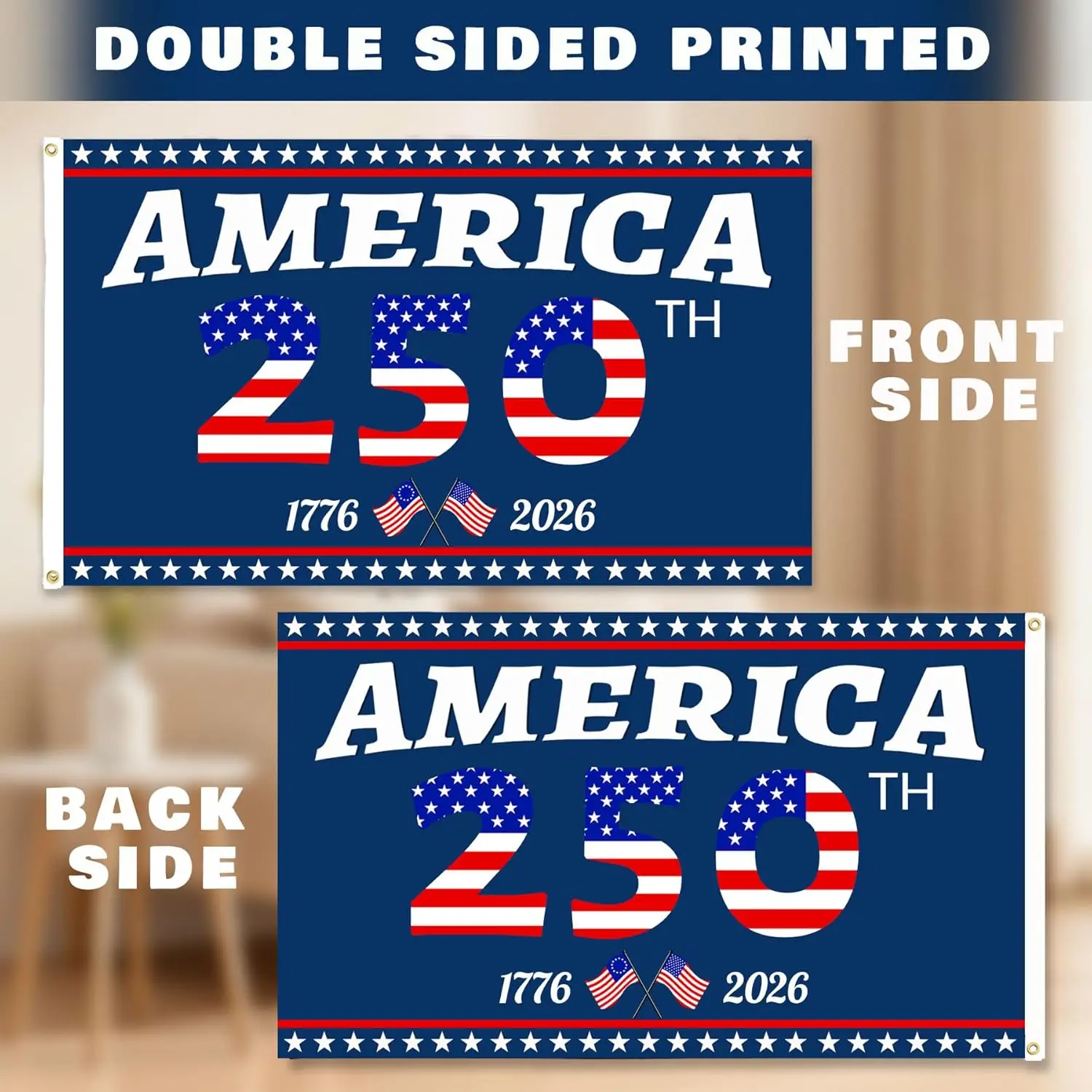 3 Ply USA Anniversary 250th Flag, 3x5 Ft Double Sided 250 Anniversary USA Flag with Brass Grommets, for Outdoor, Front Door