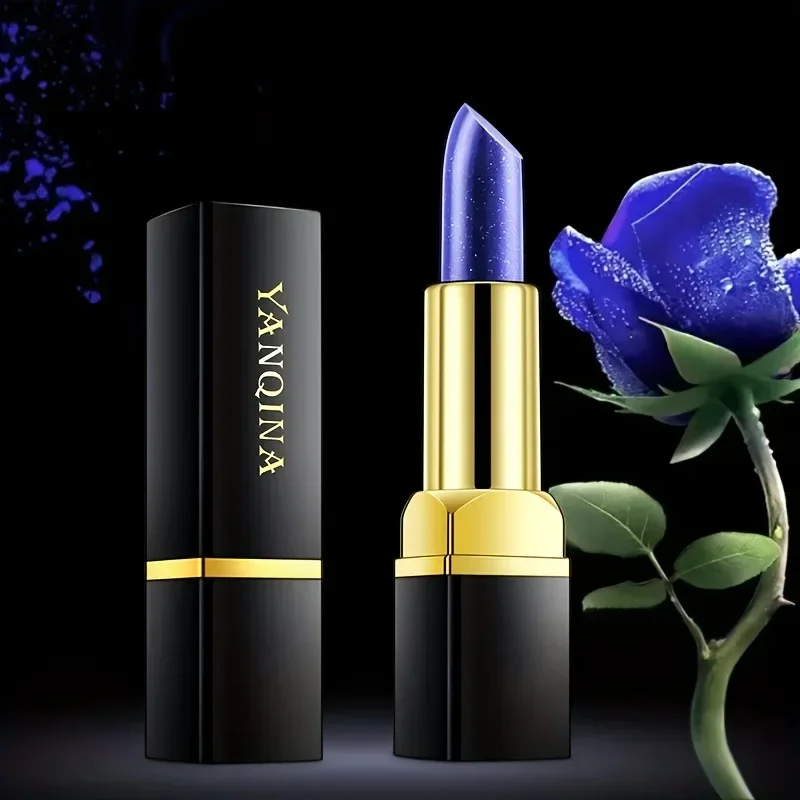 Temperaturempfindlicher, samtmatter Lippenstift mit blauem Rosenmotiv, wasserfest, hinterlässt keine Flecken, feuchtigkeitsspendendes und nicht trocknendes Lippen-Make-up