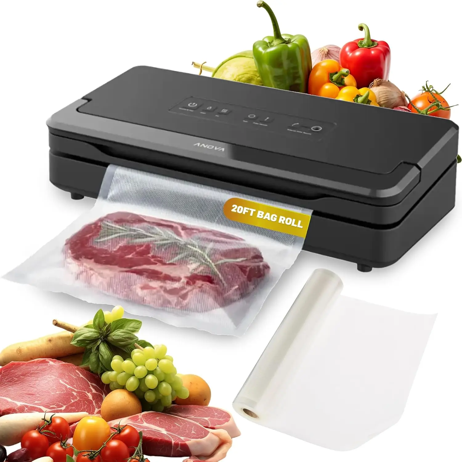 

Precision Vacuum Sealer Pro, Large Bag Roll (19ft), Wet & Dry Dual Food Sealer for Sous Vide and Long-Term Storage