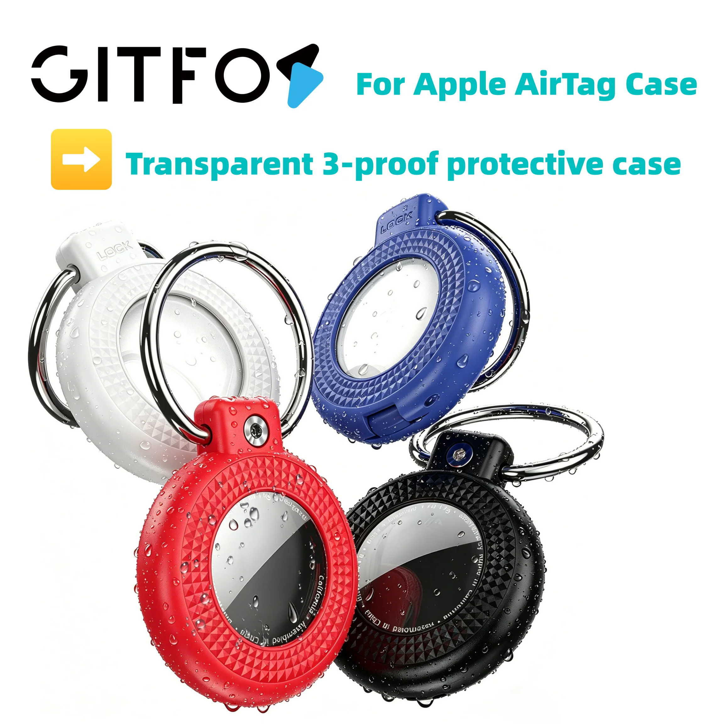 GITFOS Diamond Dual Clear Etui na AirTag 3-w-1 Wodoodporne, Odporne na Wstrząsy i Kurz, z Breloczkiem do Apple AirTag 1/2 Tracker, do Bagażu, Zwierząt — zdjęcie produktu 3