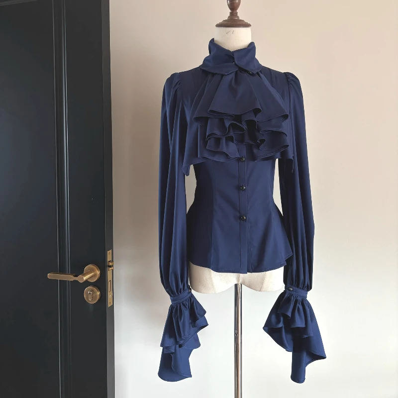Lolita Sweet Flare Sleeve Blouse Y2k Aesthetic Ruffle Grunge Bodycon Shirt Tops Women Harajuku Single Breasted Vintage Blusas