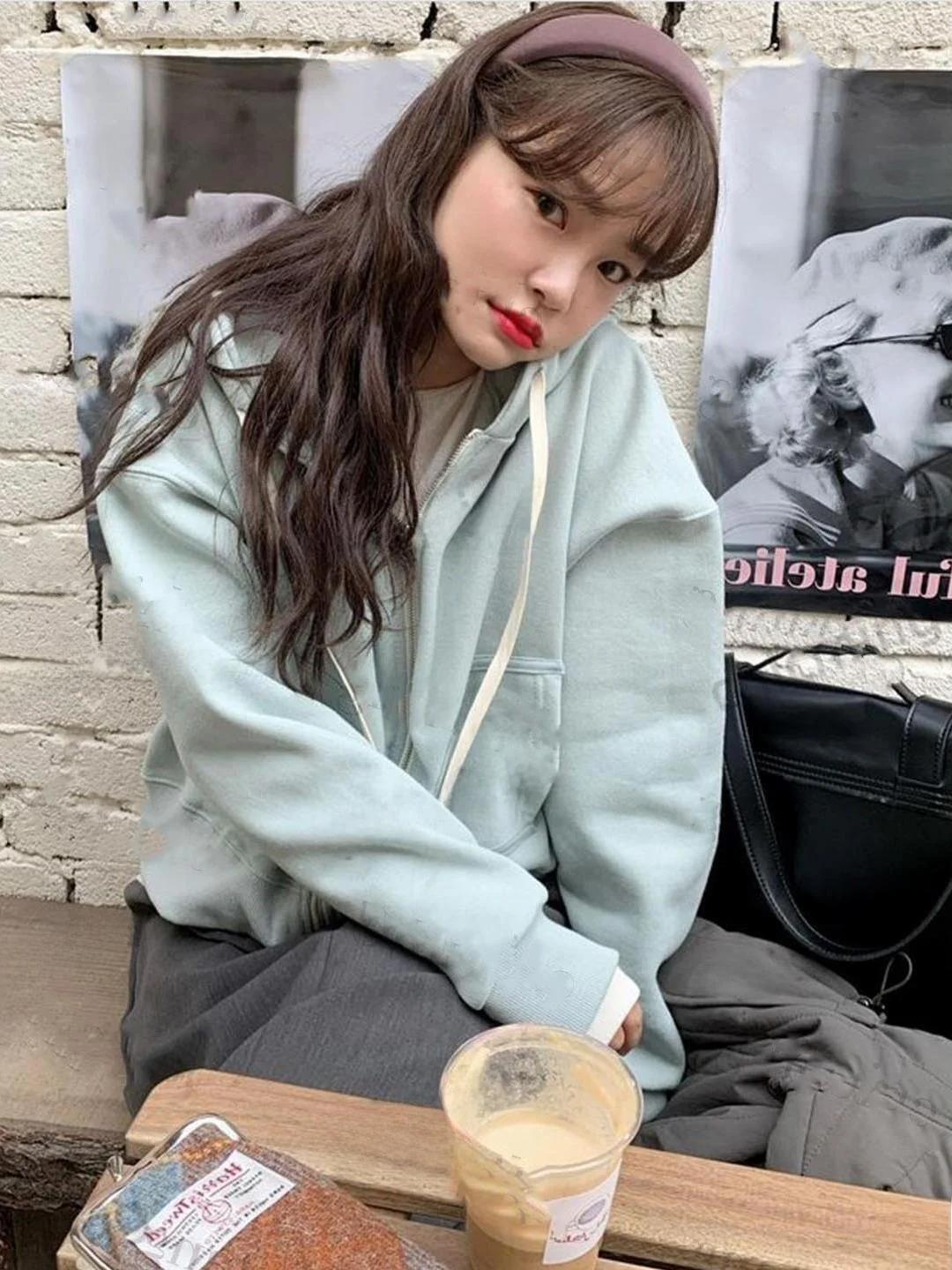 Loose Fit Korean Style Women's Hoodie Jacket Light Green  Color Commute Style Long Sleeve Autumn Winter New Arrival