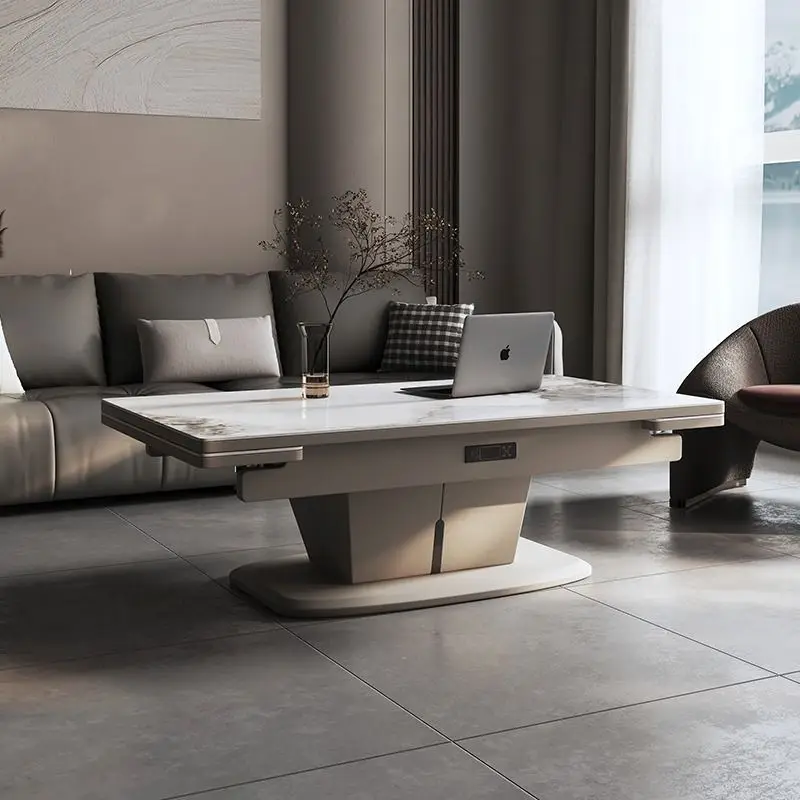 Voice electric lifting coffee table dining table, dual-purpose living room with induction cooker, household multi-functional