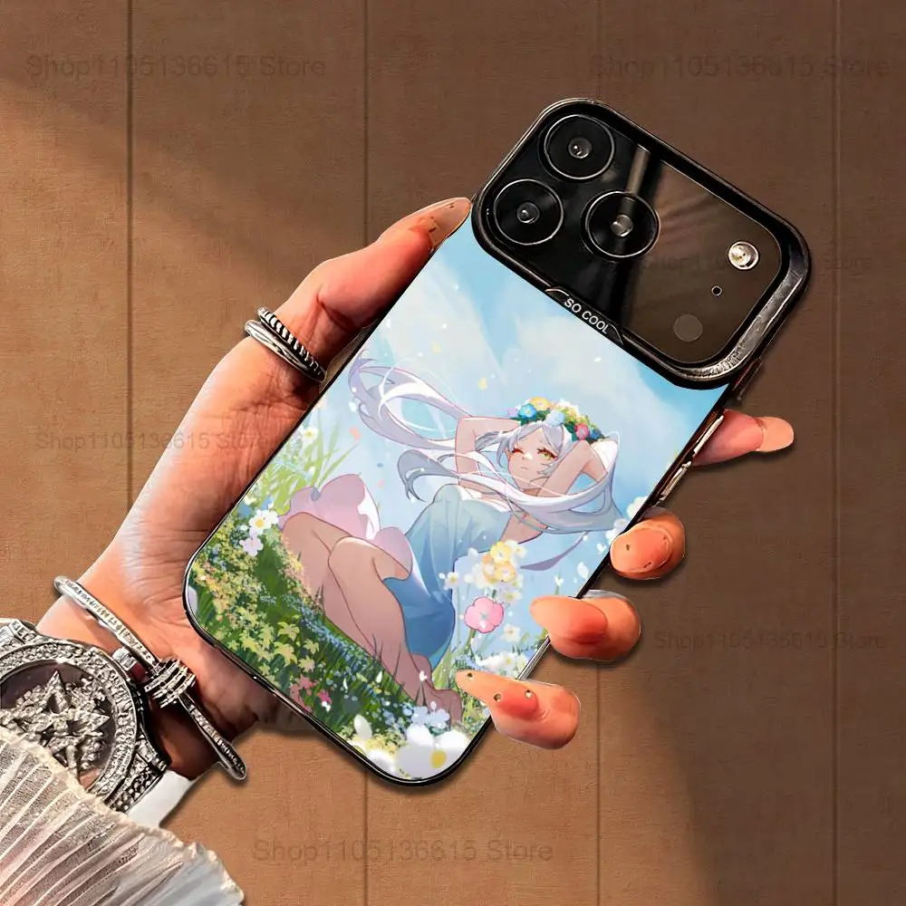 Capa de telefone animada f-freren fofa para iphone 16,15,14,17,13,12,11, mini, pro, se,xs, max, capa de silicone preta fosca