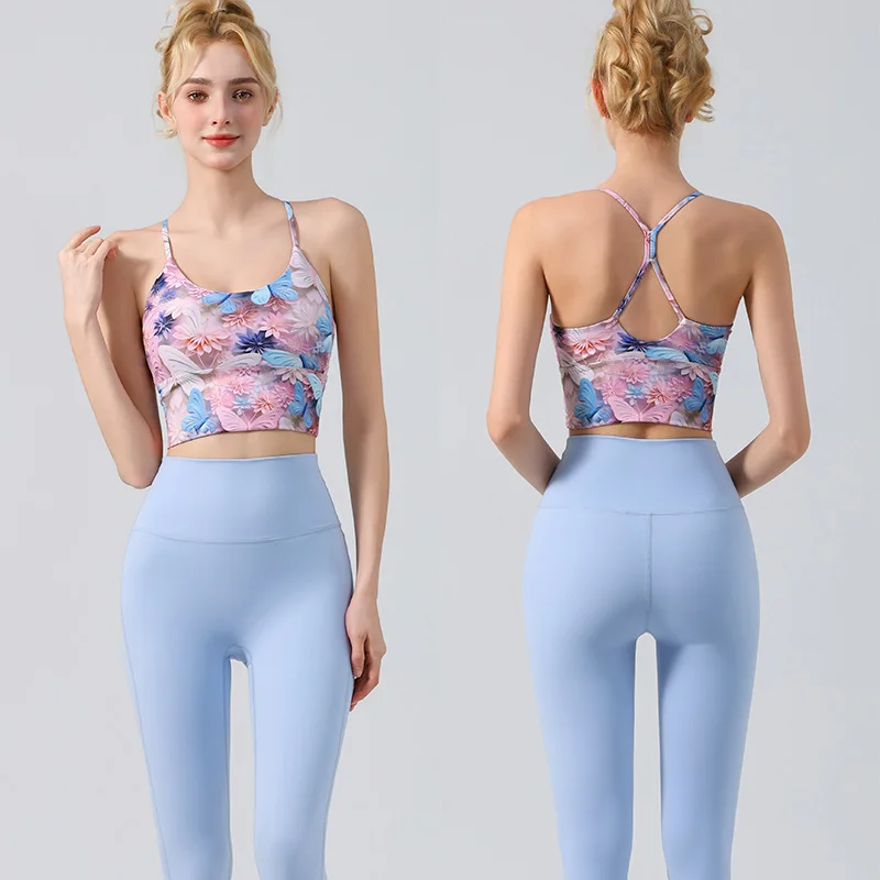 

Qui Dry Yoga Set with Chest Pad Fitn Sports Bra Tank Top Women's Summer Gym Workout Clothing Nylon Fabric Nine Pants