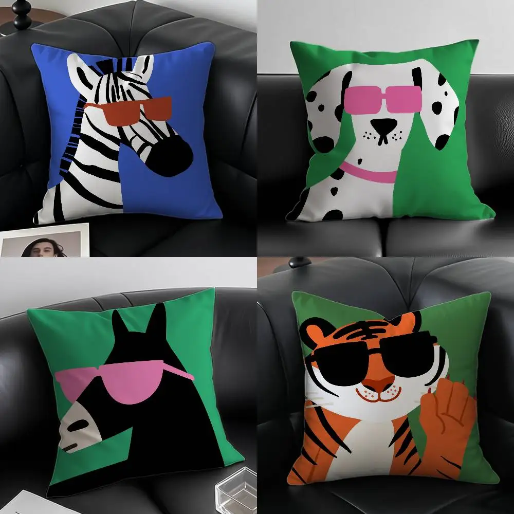 

Fun Pictures Of Happy Animals Pillow Case Anti-dustmite Pillowcase Invisible zipper silky short plush Sofa cushion cover