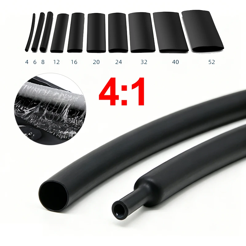 1-5m 4:1 Heat Shrink Tube With Glue 4mm-52mm Waterproof Dual Wall Adhesive Lined Polyolefin Cable Insulation Sleeve Wire Repair