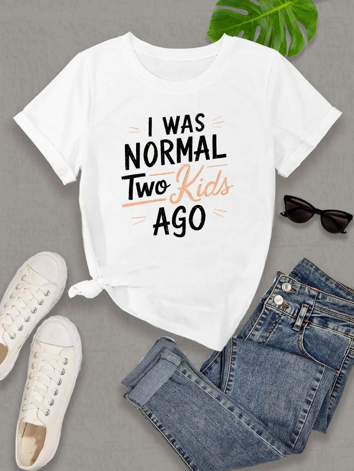 I Was Normal Two Kids Ago Women's Tee - Funny Mom Graphic, Casual Gray Top