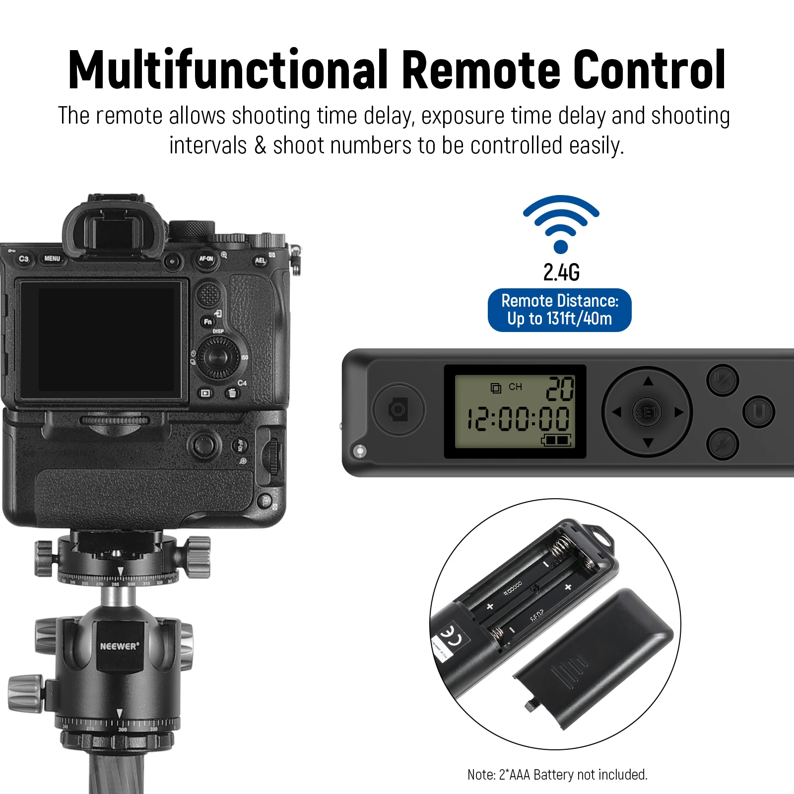 NEEWER-empuñadura Vertical para batería, mando a distancia LCD de 2,4G, 131ft/40m, repuesto para VG-C4EM, funciona con batería de NP-FZ100