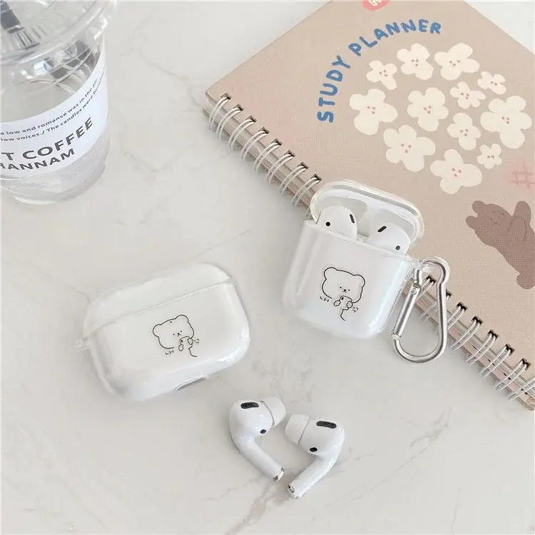 Cartoon Cute Bear Earphones Case For Apple Airpods 4 3 2Shockproof Cover For AirPods 4 Pro Pro2 Bluetooth Transparent Cases Bags