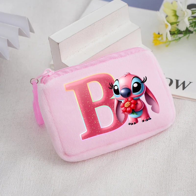 Disney Stitch Square Coin Purse Cartoon Angel A-Z Letter Print Wallet Girls Portable Kawaii Mini Storage Bags New Birthday Gifts