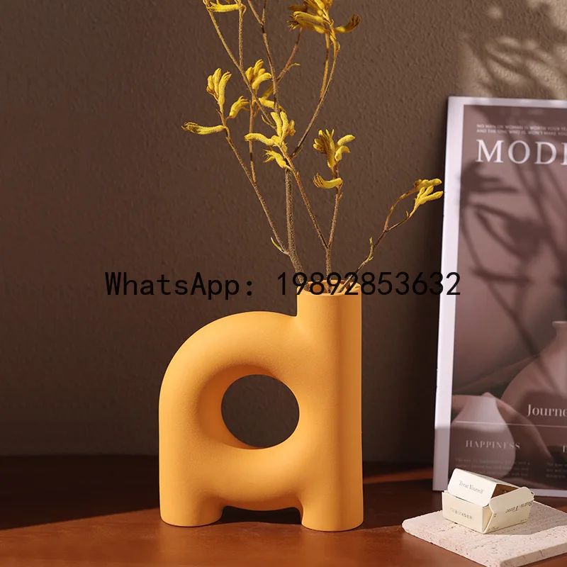 Creative Geometric Pipeline Ceramic Vase Hollowed-out Letters Flower Vase Flower Arrangement Accessories Flowerpot Home Decor