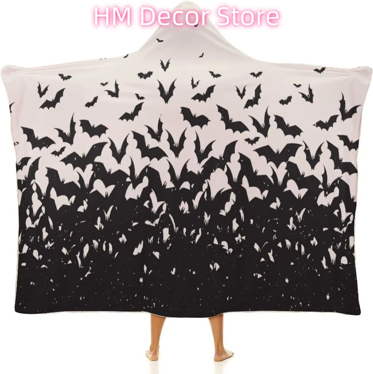 Bat Pattern Wearable Blanket, Halloween Themed Bat Blanket Hoodie, Gothic Decor Gift for Mom Women Wife Girlfriend