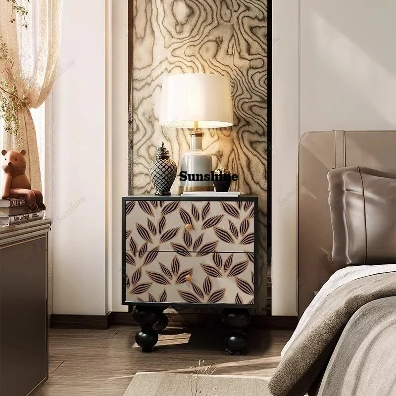 

French solid wood bedside table household bedroom small removable drawer cabinet