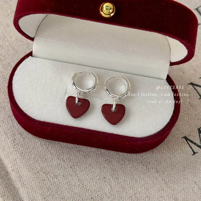Red Heart Hoop Earrings Vintage Elegant Unique Design Lightweight Alloy Jewelry for Women Daily Classic Chic