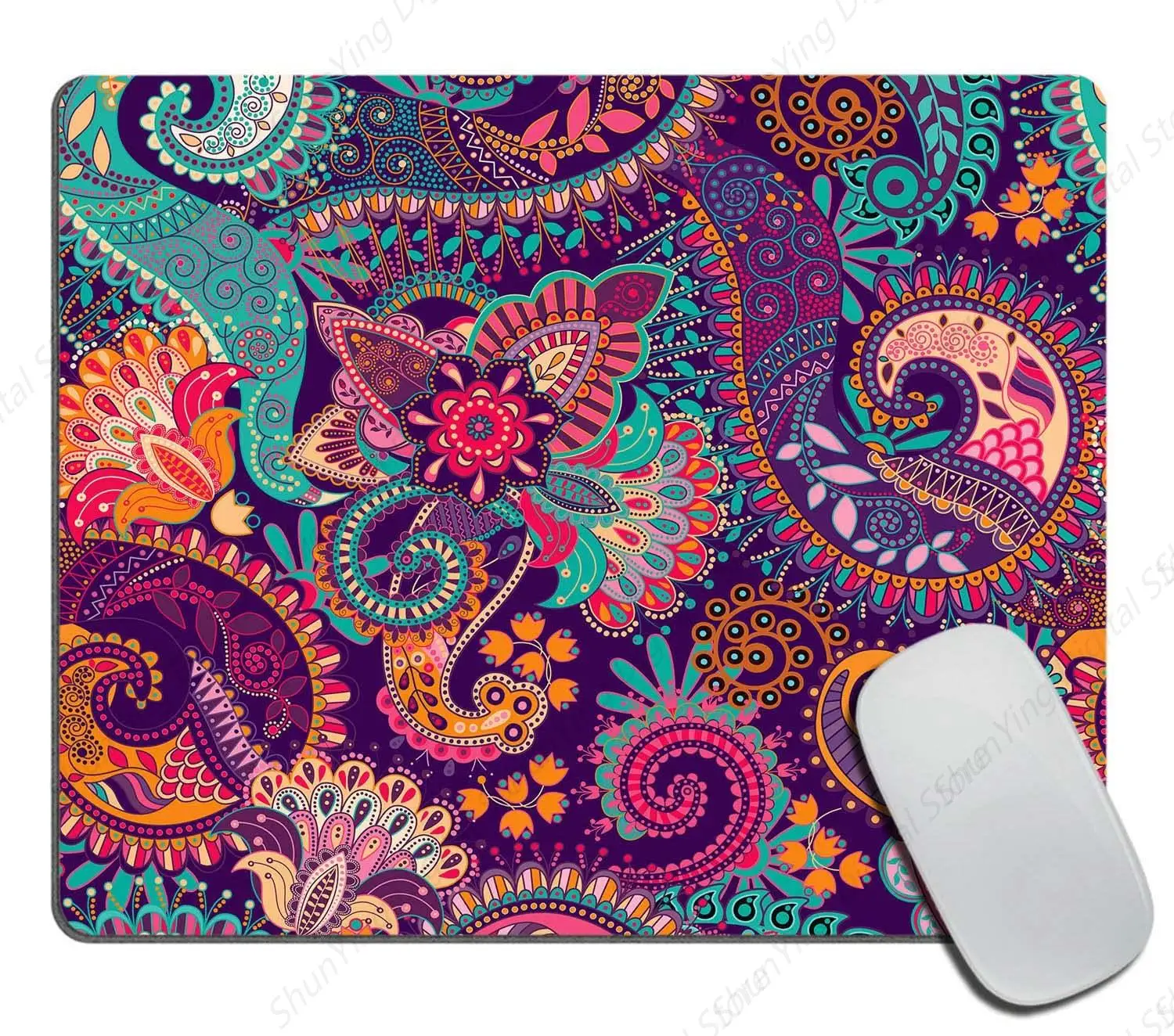 Colorful Ethnic Mouse Pad Bohemian Style Mandala Style Flower Pattern Anti Slip Rubber Mouse Pad 25*30cm