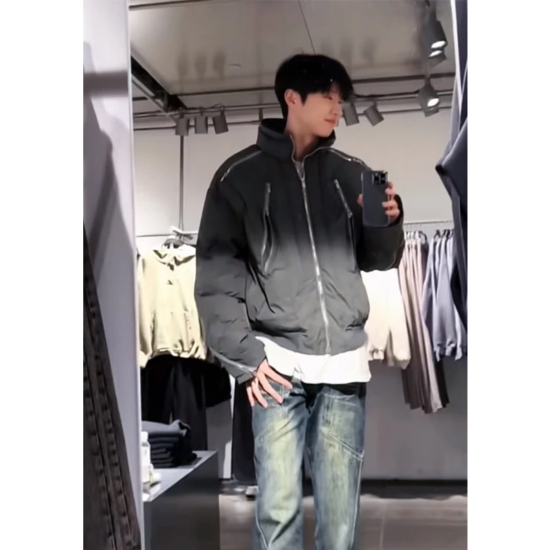 

Warmth Insulated Cotton Jaet Men's Winter 2023 New Sle Zipper Stand Collar down Cotton Coat Multi-Zipper Clean Fit Casual