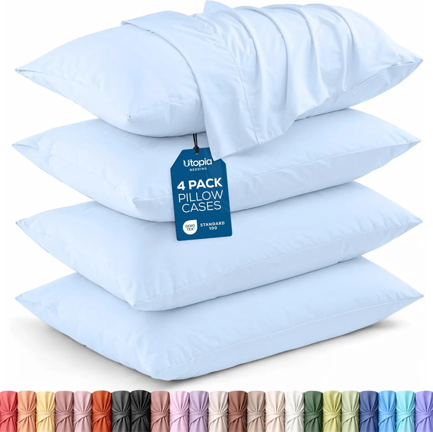 

4 Pack Queen Pillow Cases - Envelope Closure, Brushed Microfiber, 20x30 Inches, Ice Blue