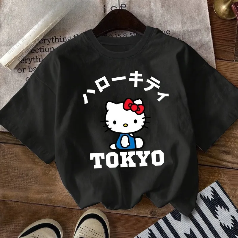 

Женская футболка Hello Kitty с японским буквенным принтом Y2K, хлопковая летняя новая многофункциональная повседневная свободная рубашка с короткими рукавами