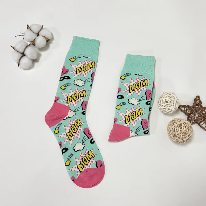 1 Pair Pop Art MOM Letters Print Socks, Y2K Street Style Mid Tube Socks Suit In All Seasons