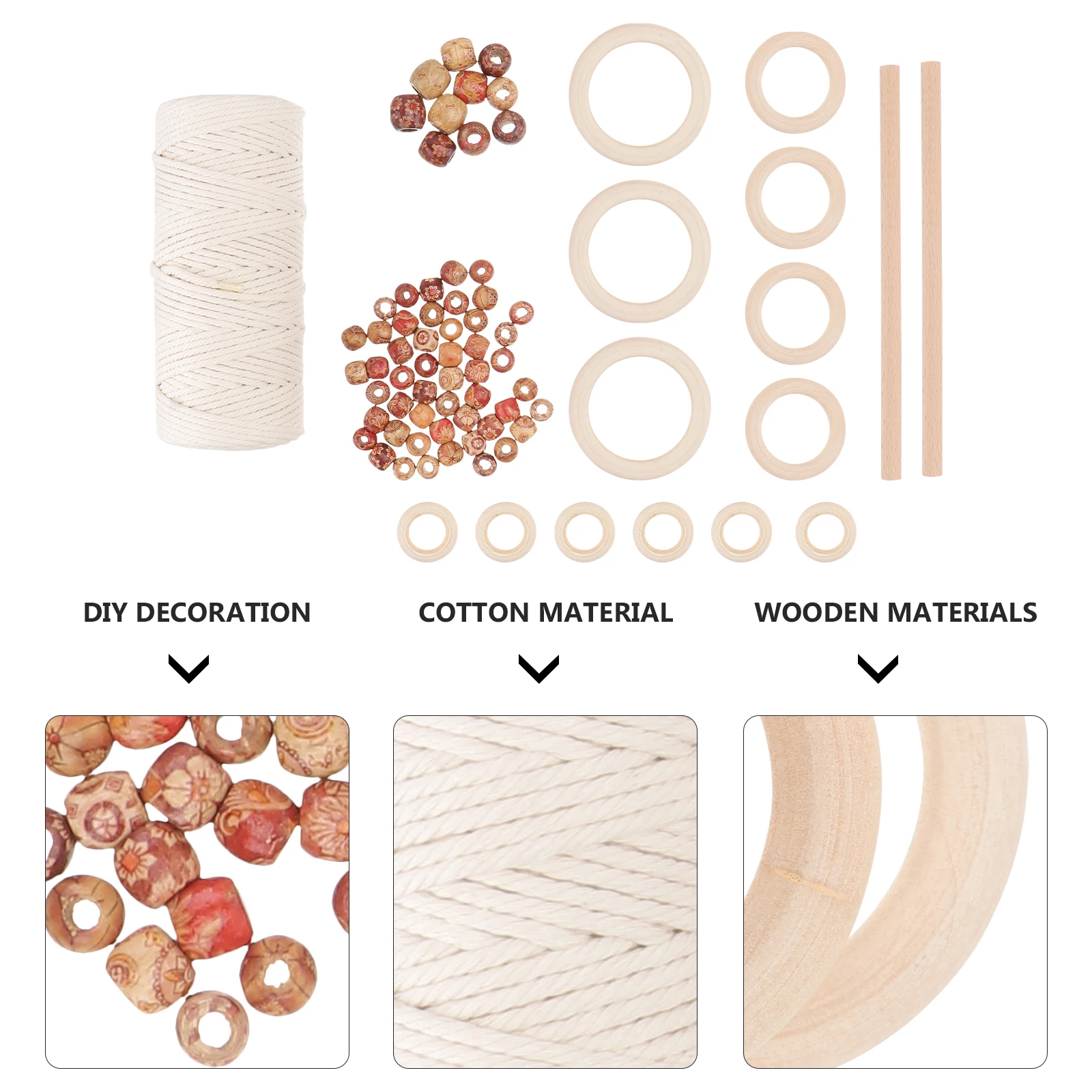 

76pcs Wooden Ring Cotton Assorted Crafts DIY Jewelry Beads Khaki Creative Accessories Prime Material Durable Smooth