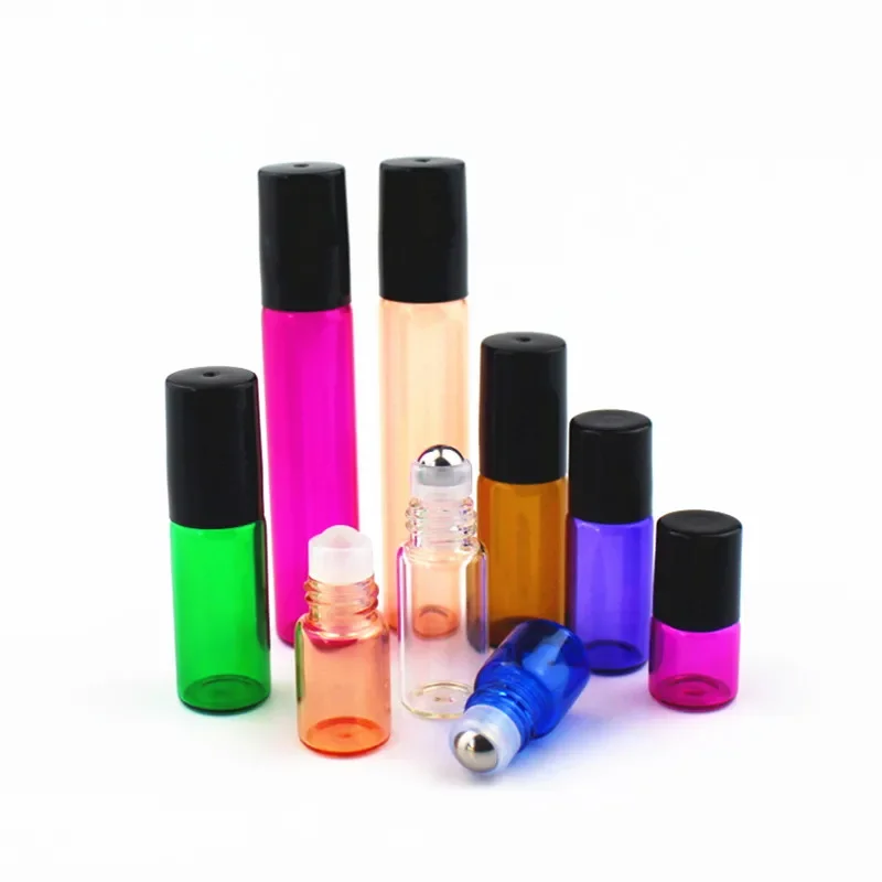 5PC/Pack 1ml 2ml 3ml 5ml 10ml Thin Glass Roll on Bottle Sample Test Roller Essential Oil Vials with Stainless Steel/Glass Ball