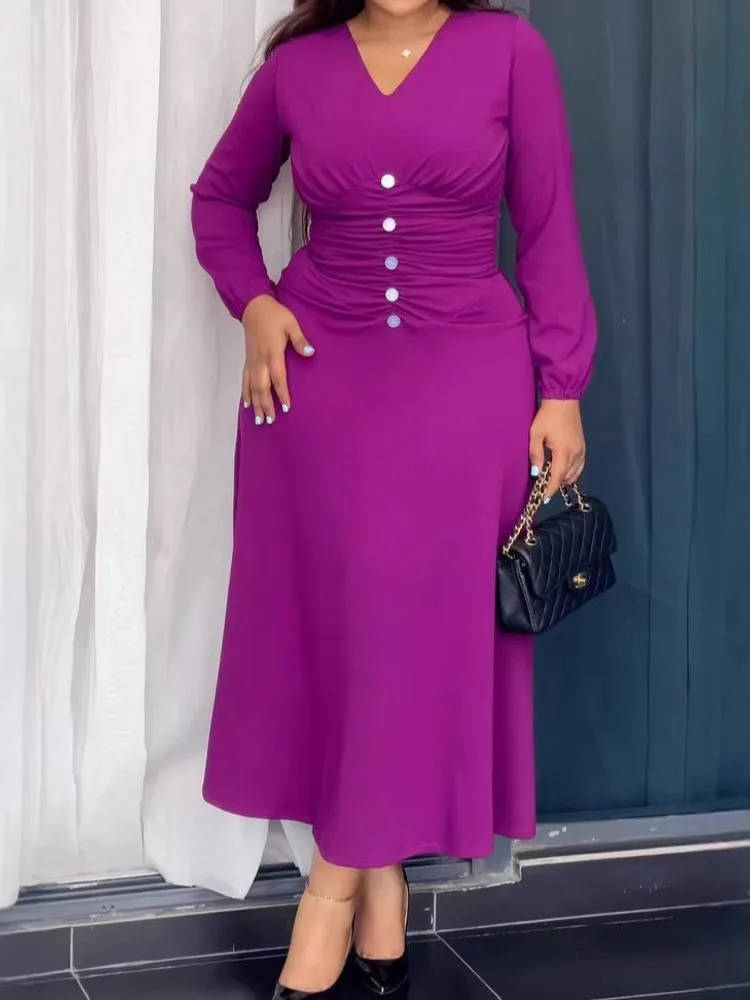 African Dresses For Women Elegant Short Sleeve Dashiki Pleated Maxi Dress Ladies Traditional African Clothing Fairy Dreaes