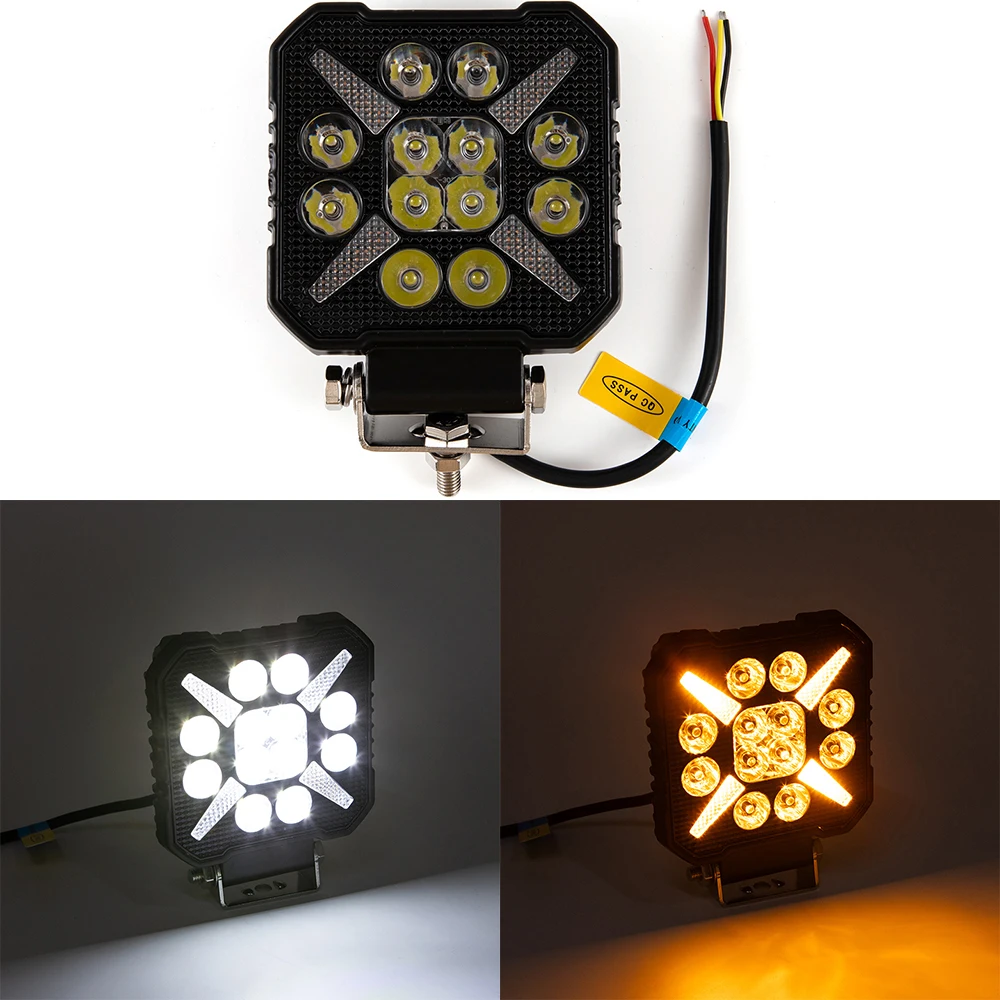

4-дюймовый квадратный светодиодный рабочий фонарь с функцией стробоскопа, белый и желтый свет, для внедорожников, грузовиков, автомобилей, лодок