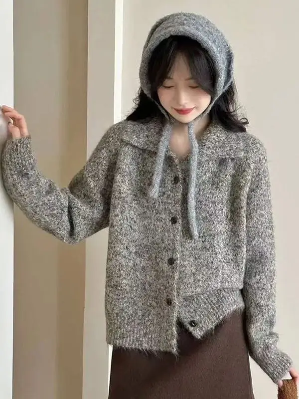 

Women's Lazy Sle Versatile New Knitted Top Warmth Emitting Long Regular Fit Korean Sle Early Autumn Sweater Cardigan