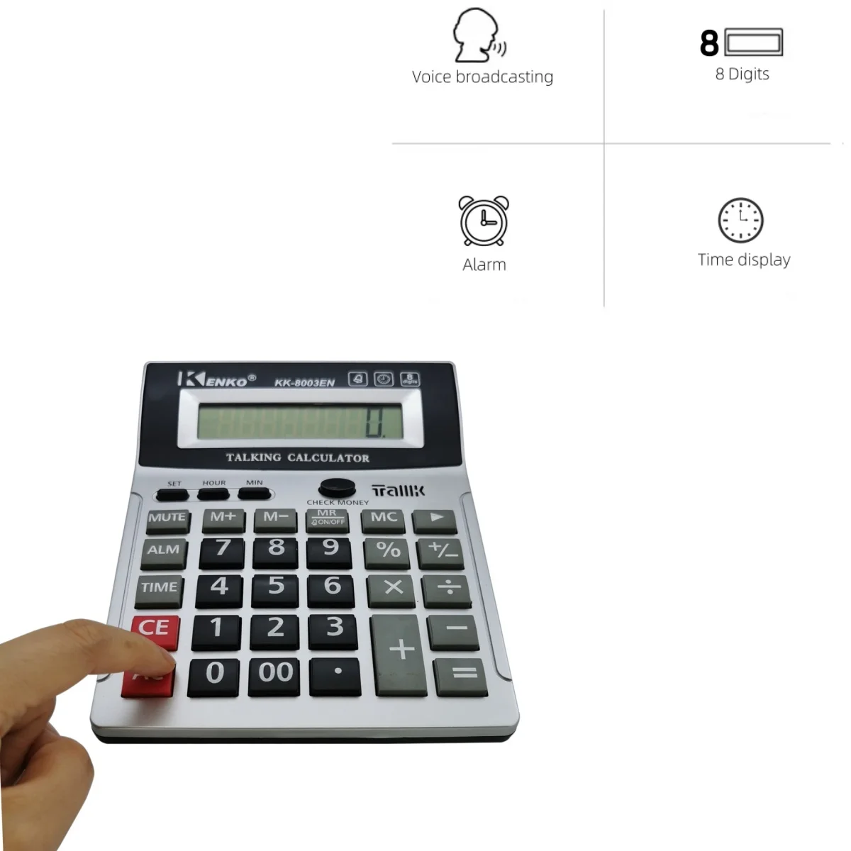 8 Digit English Talking Calculator With Alarm , Time Show, Check Money Office Computer