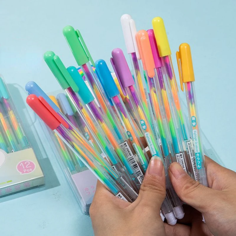 

6/12pcs Colorful Gradient Gel Pens 6 color in 1 Highlighter Pen Marker Glitter Colors Pen Point Pen Writing Supply Painting Pens