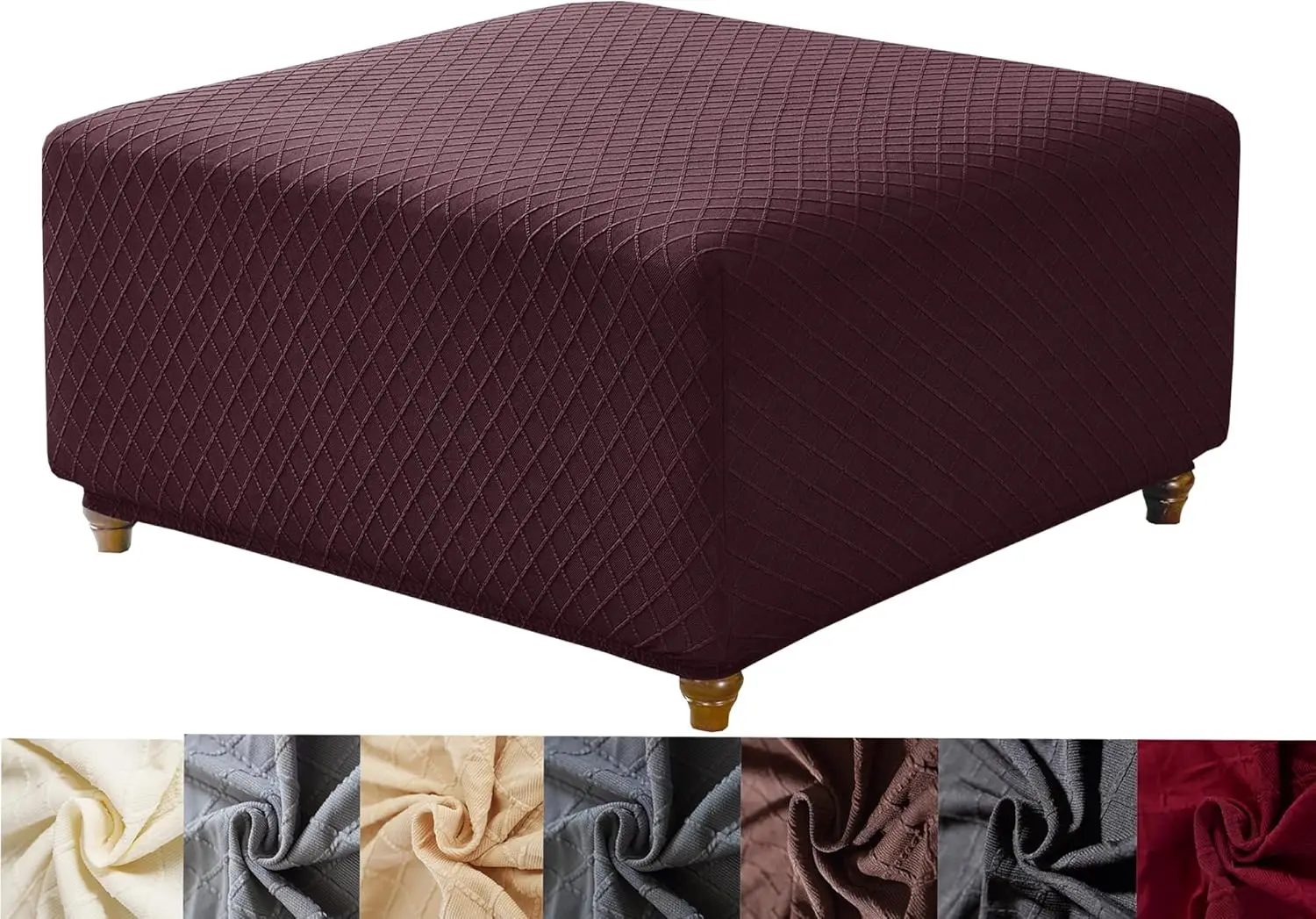 

Ottoman Cover,Stretch Ottoman Cover Square,Knitted Jacquard Square Ottoman Cover,Washable Square Ottoman Slipcover Storage