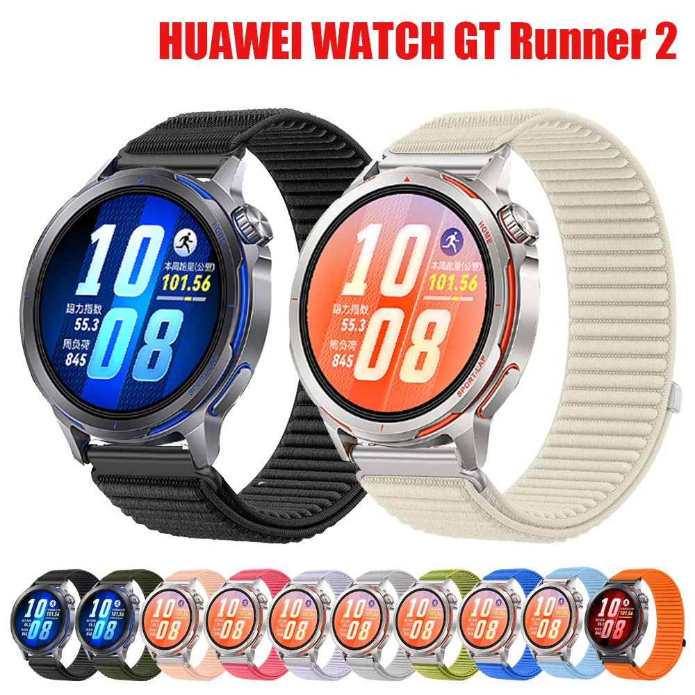 Pulseira de Nylon de 22mm para HUAWEI WATCH GT Runner 2, Acessórios para Smartwatch com Elo Metálico, Bracelete Correa para Huawei GT Runner 2