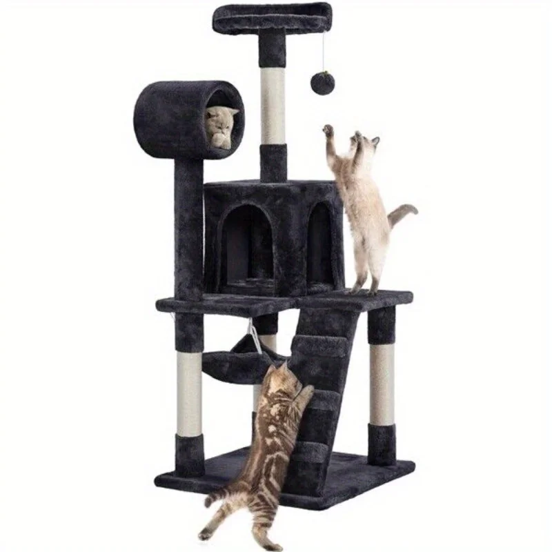 Large Cat Activity Tree Tower Cat Condo with Hammock Tunnel for Adult Cats 51in