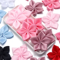20pcs/lot Satin Ribbon Flowers 6cm Colorful Artificial Ribbon Five Petal Flower For DIY Handmade Craft Decoration Accessories