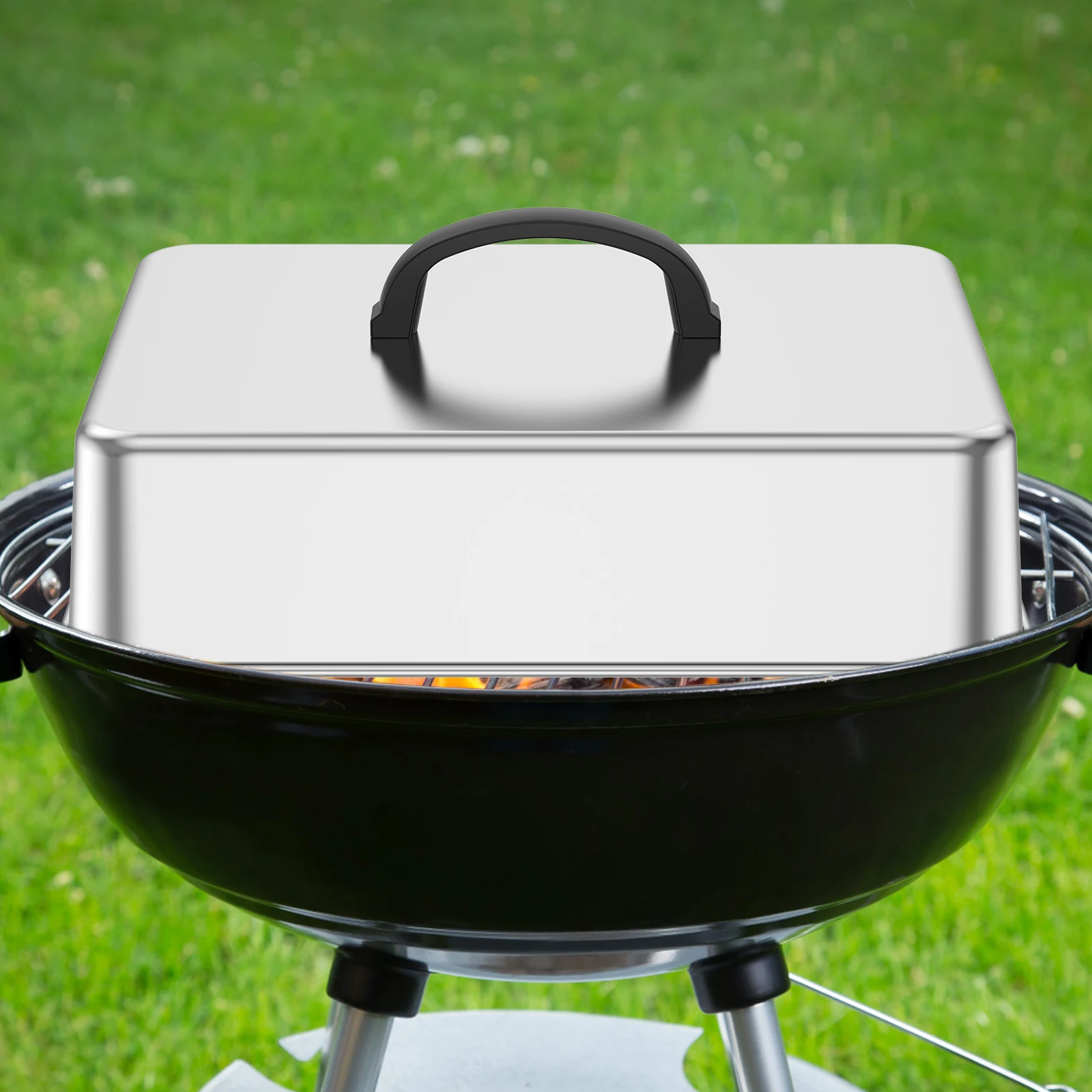 

2Pcs Rectangular Cover Stainless Steel Cheese Melt Lid with Safe Handle Heavy Duty Steaming Cover for Grill Cooking Accessories