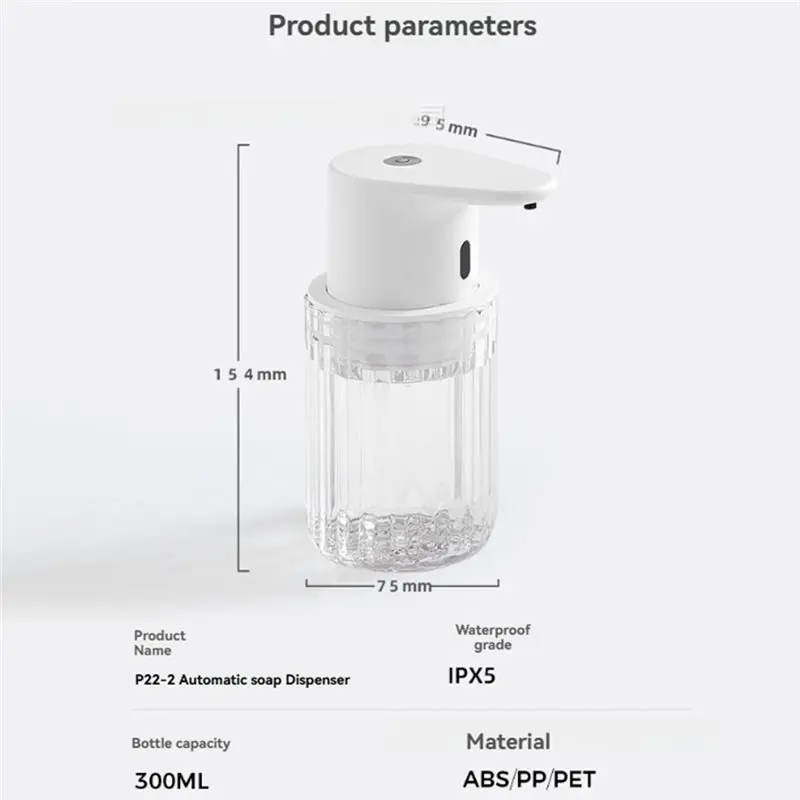 ABVI-300Ml Automatic Foam Soap Dispenser Rechargeable Foam Soap Dispenser Touchless Hand For Bathroom Kitchen