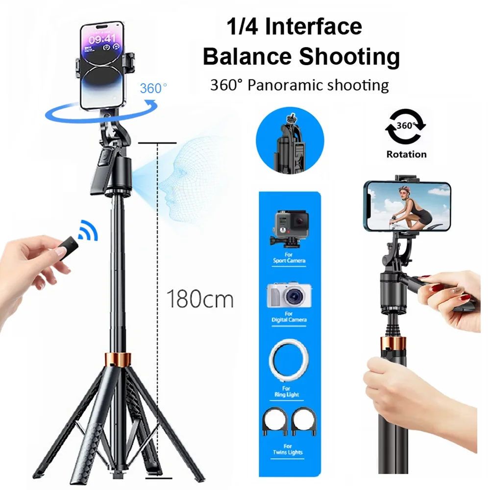 180cm/70.9in Tall Foldable Smartphone Gimbals Stabilizer Intelligent Follow-Up Anti Shake Selfie Stick Tripod for Camera GoPro