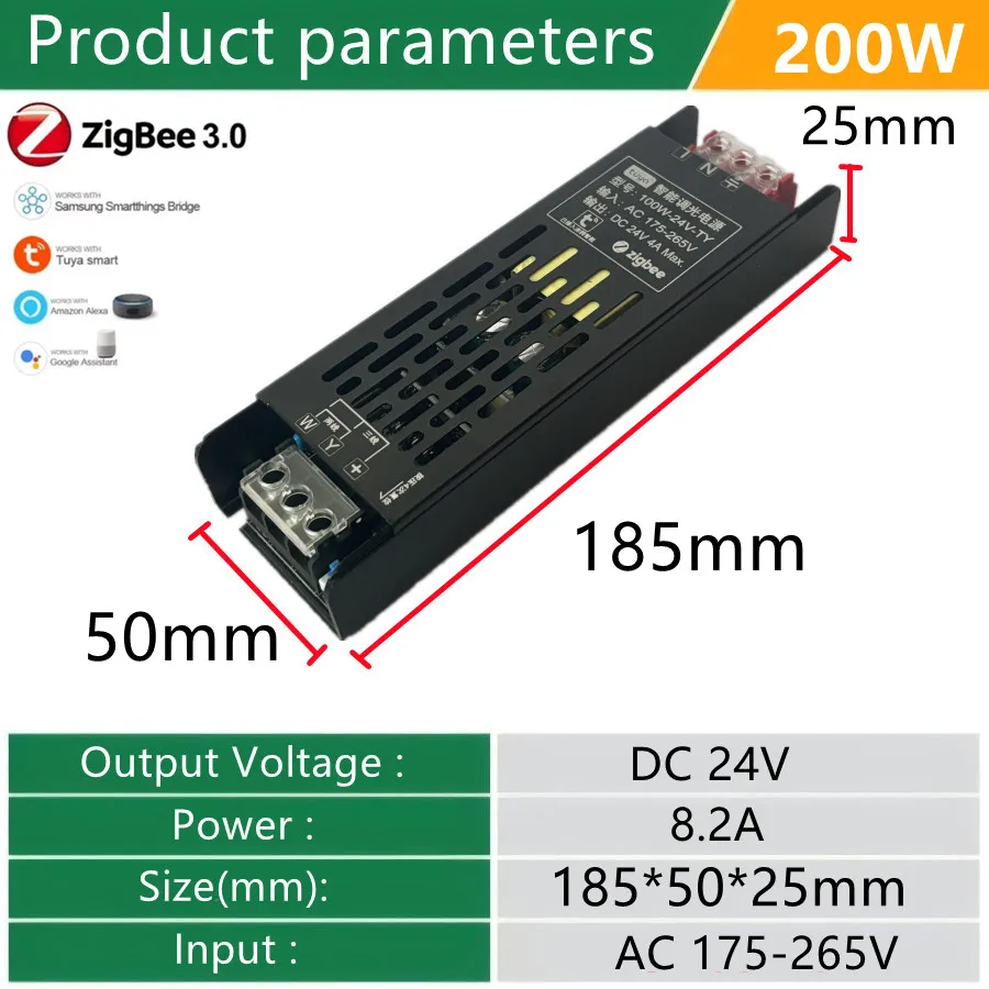 DC 24V LED Voeding AC175-265V Dimmer Transformator Tuya Zigbee Ondersteuning Alexa Gooogle Voice APP Controle Voor Thuis CCT LED Strip