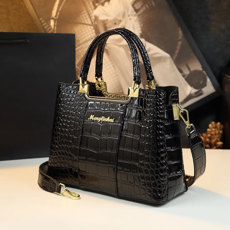 Tidal genuine leather mother\'s bag 2024 new fashionable crocodile pattern grand middle-aged women\'s bag light luxury brand handb