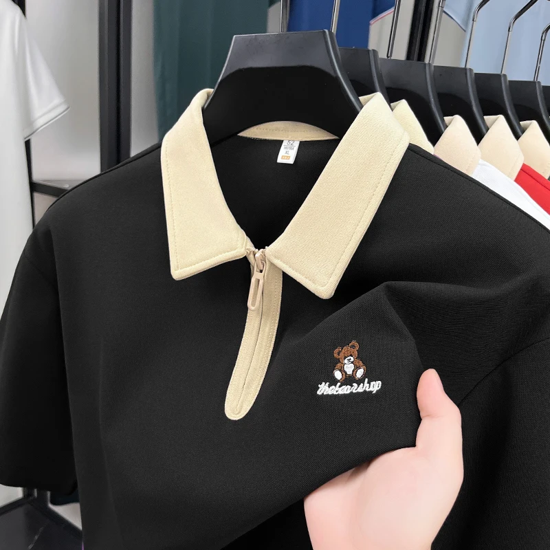 

Luxury brand men's short sleeve polo shirt fashion teddy bear embroidery lightweight and breathable summer casual lapel T-shirt