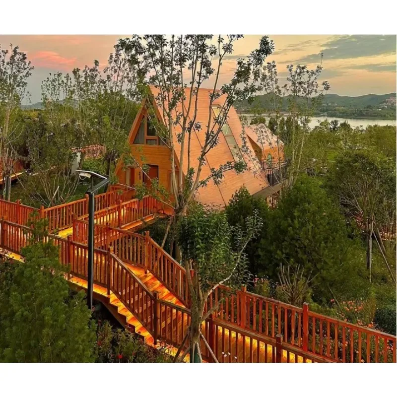 Wholesale Prefab Wooden House Prefabricated Triangular-shape Tiny Homes A-frame Roof Modular Home Luxury House for Hotels